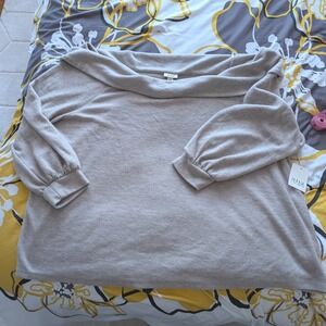 NWT A.N.A Women 3X Oatmeal Cowl Neck Off Shoulder Knit Top